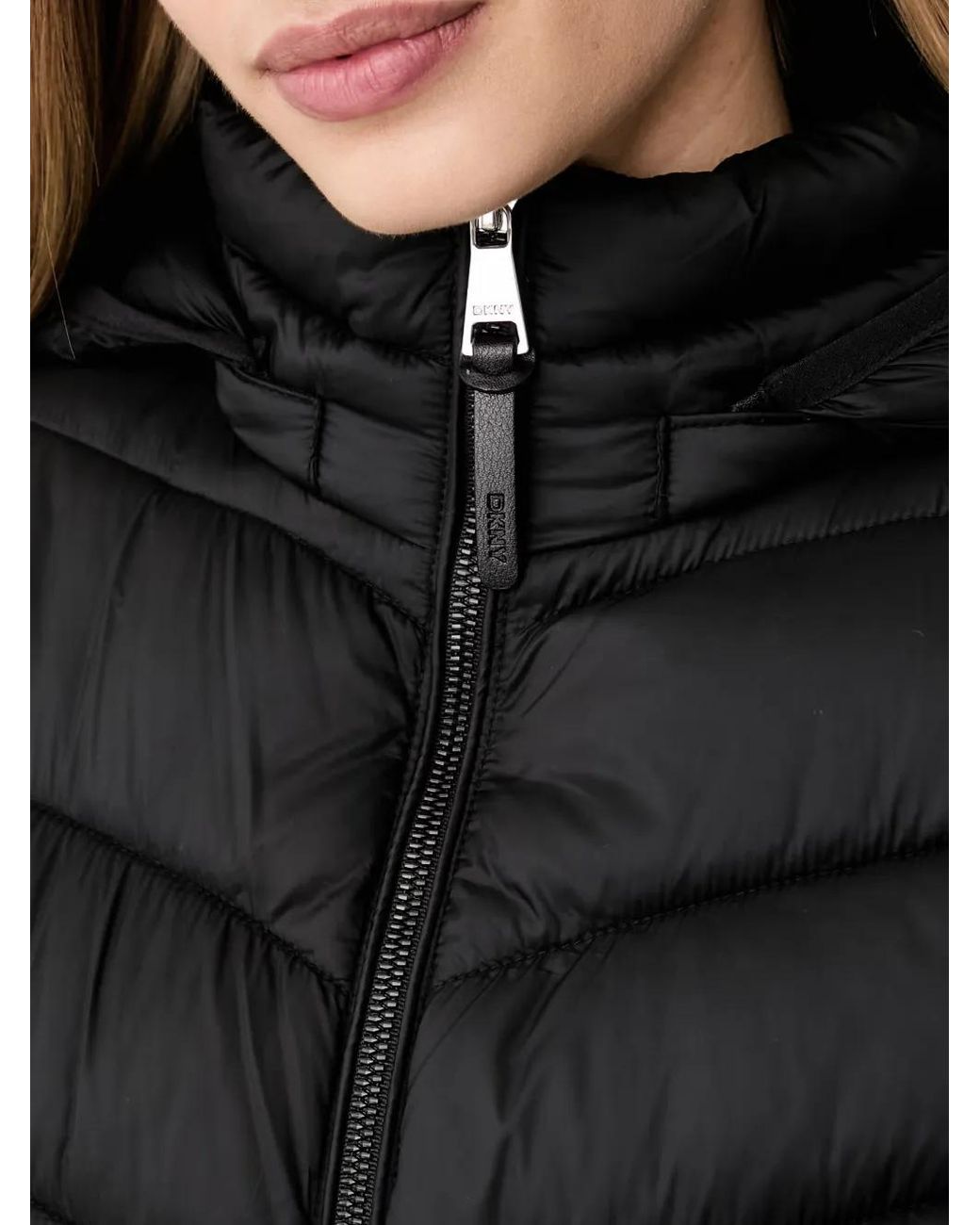 DKNY Black Quilted Hooded Jacket