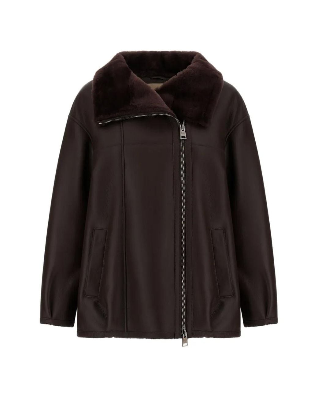 Herno Black Shearling-Lined Leather Jacket