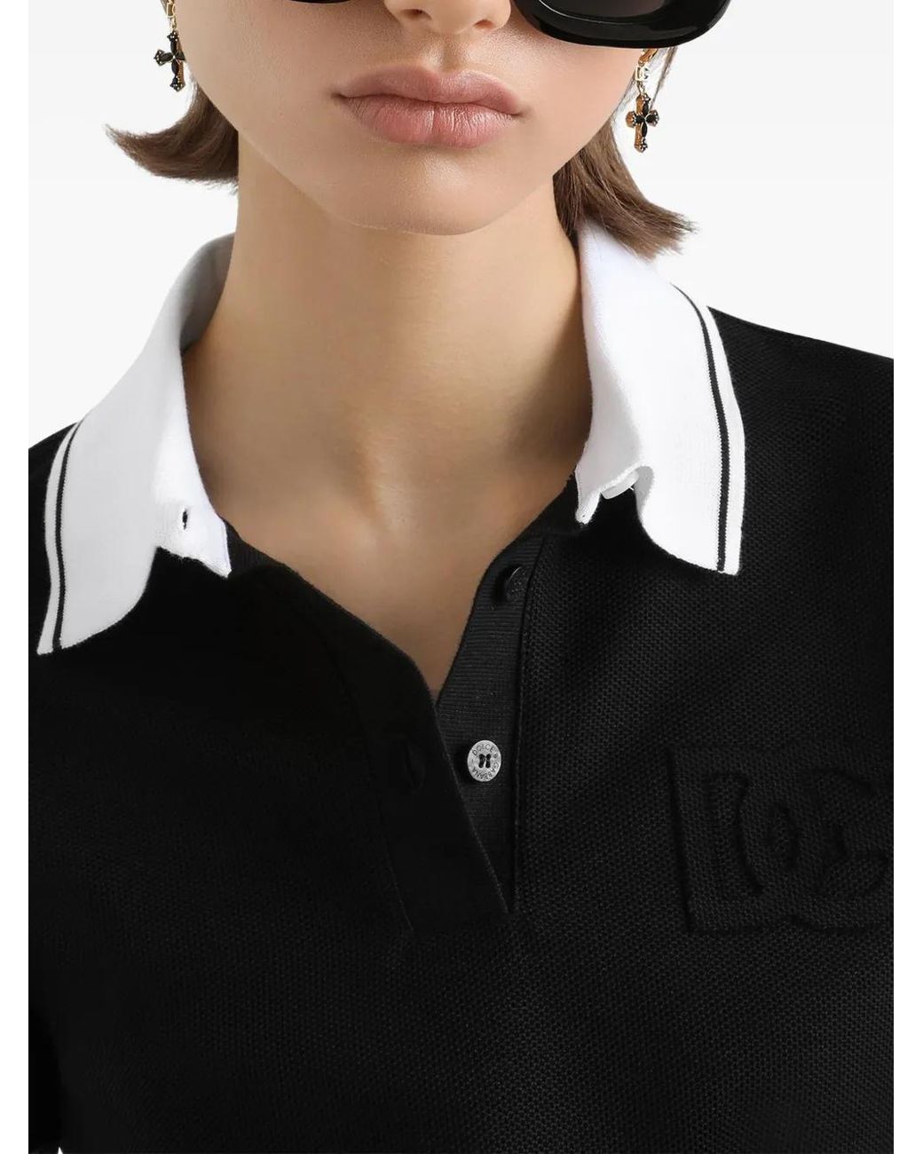 Dolce & Gabbana Black Embrodiered-Logo Polo Top