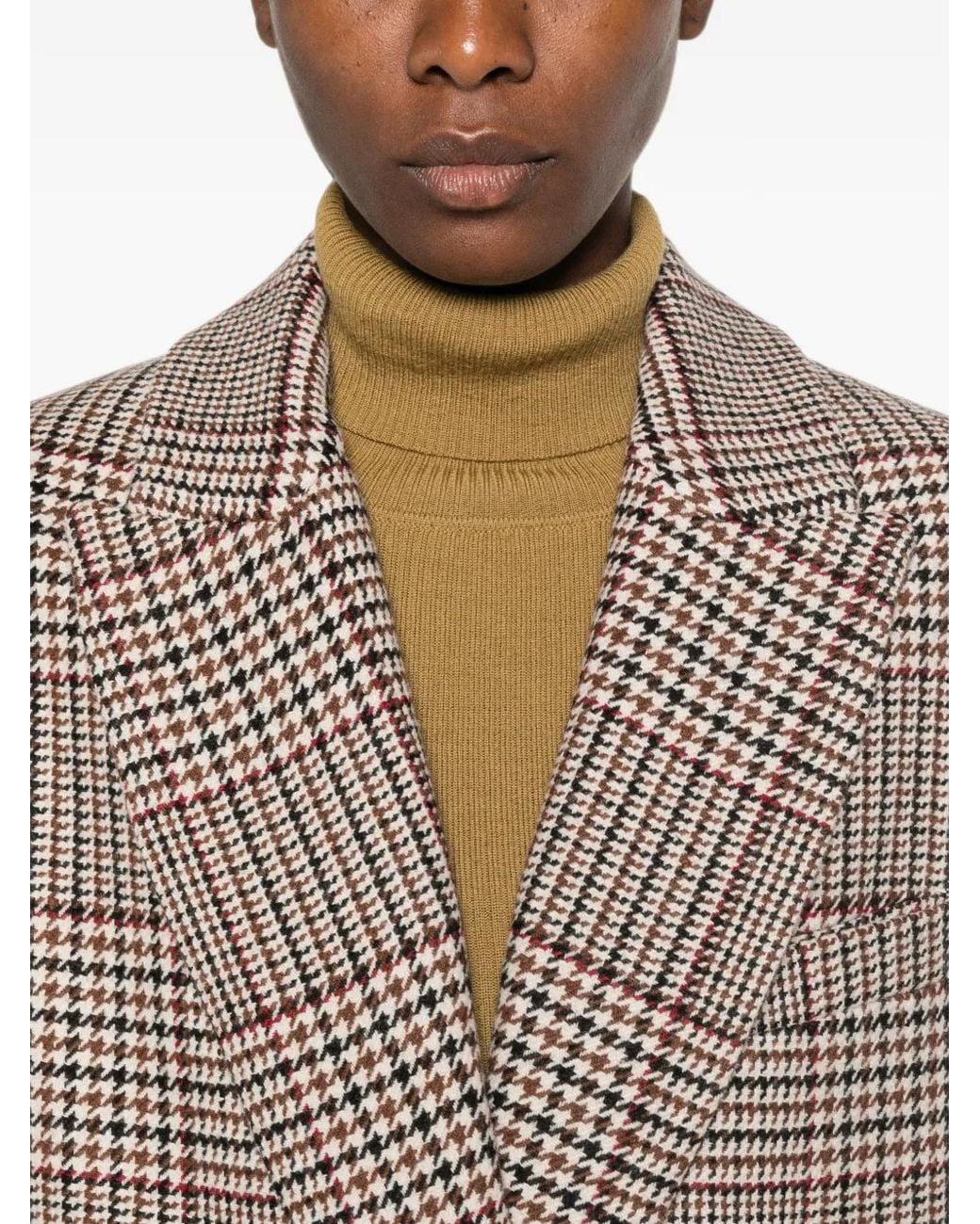 FEDERICA TOSI Brown Prince Of Wales Check Double-Breasted Coat