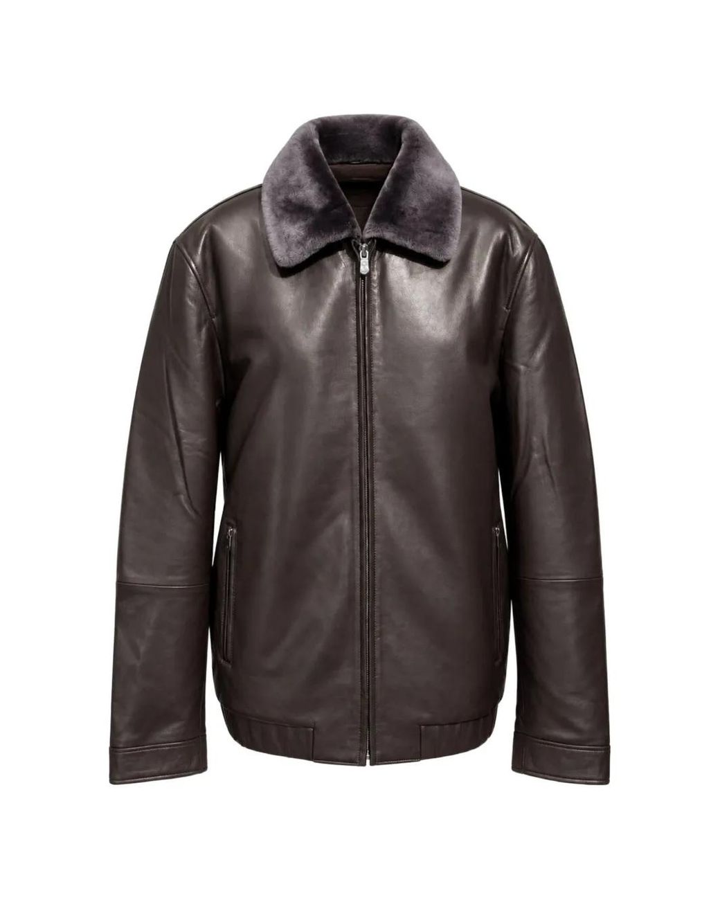 Poche Paris Black Veste En Cuir À Col Lainé for men