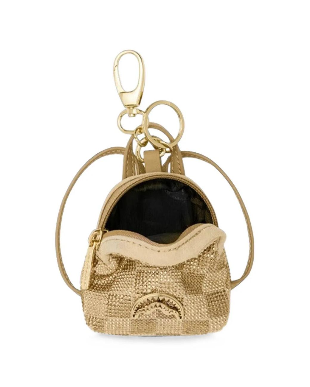 Sprayground Metallic Check-Pattern Rhinestone-Embellished Backpack Keyring