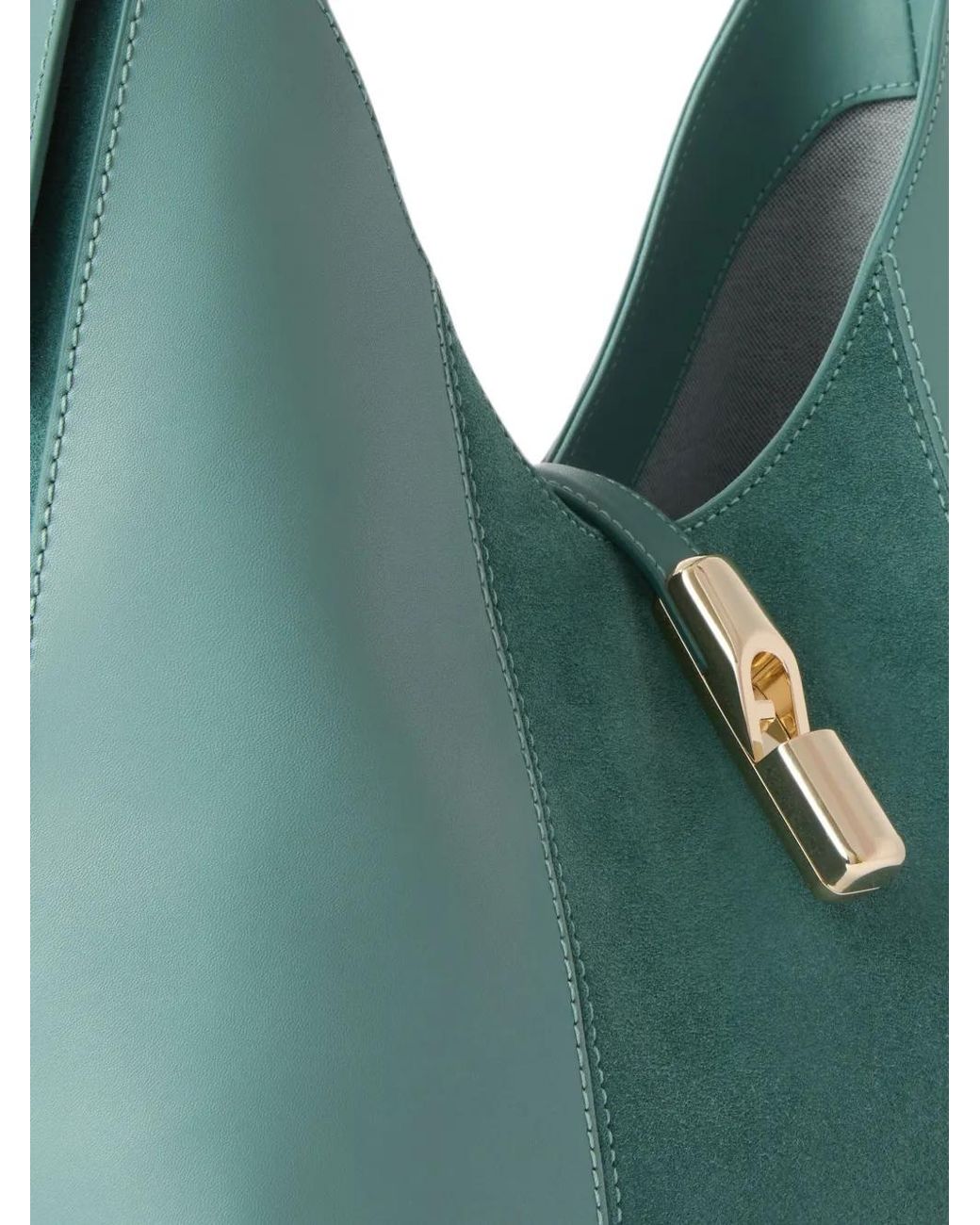 Furla Green Medium Suede-Panelled Shoulder Bag