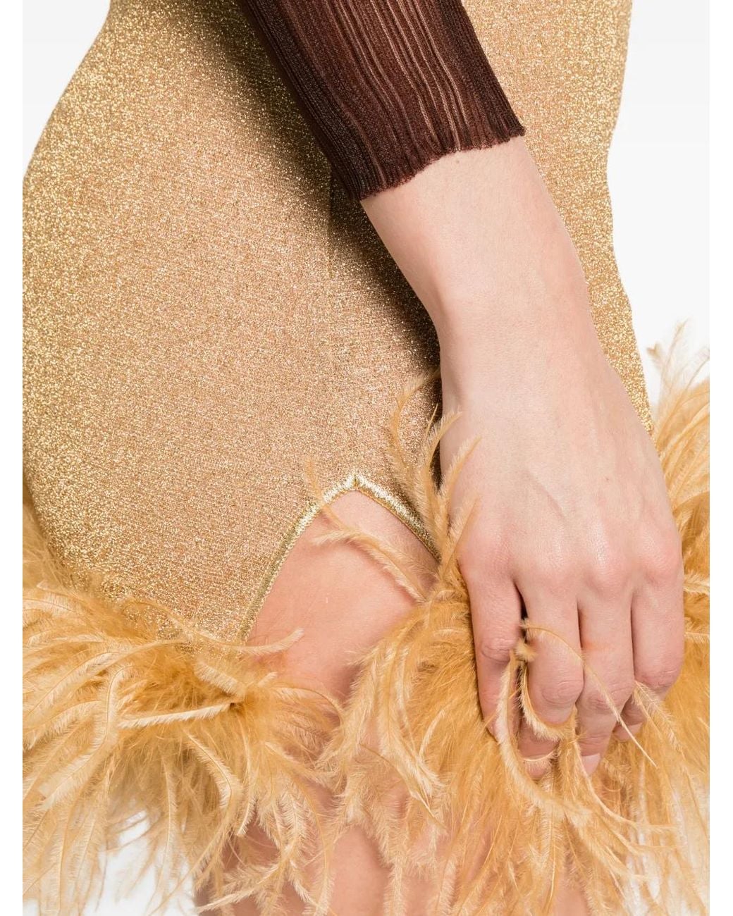 Oseree Natural Feather-Trim Mini Skirt