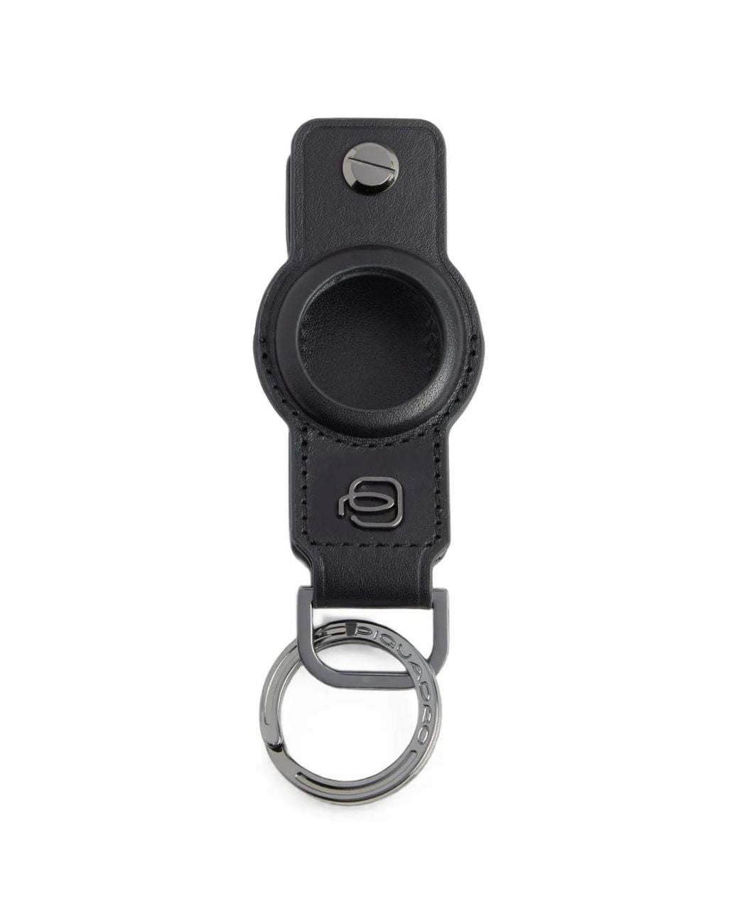Piquadro Black Leather Airtag Keychain for men