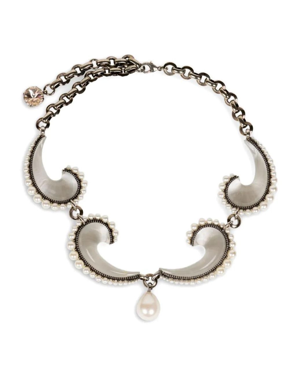 Etro Metallic Paisley Necklace With Pearls