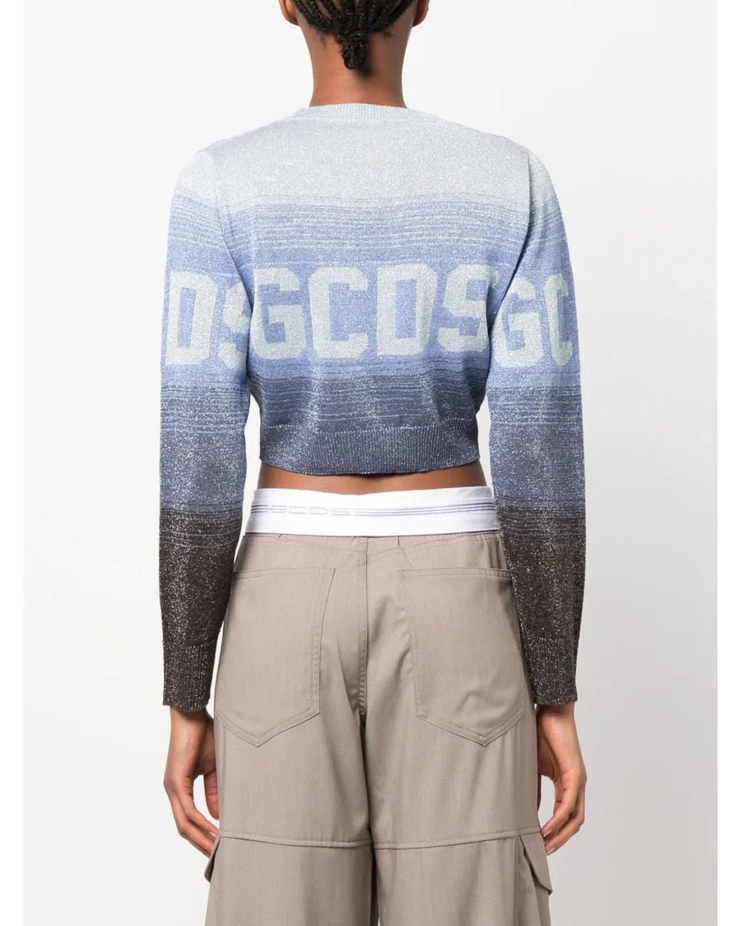Gcds Blue Intarsia-Knit Logo Cropped Jumper