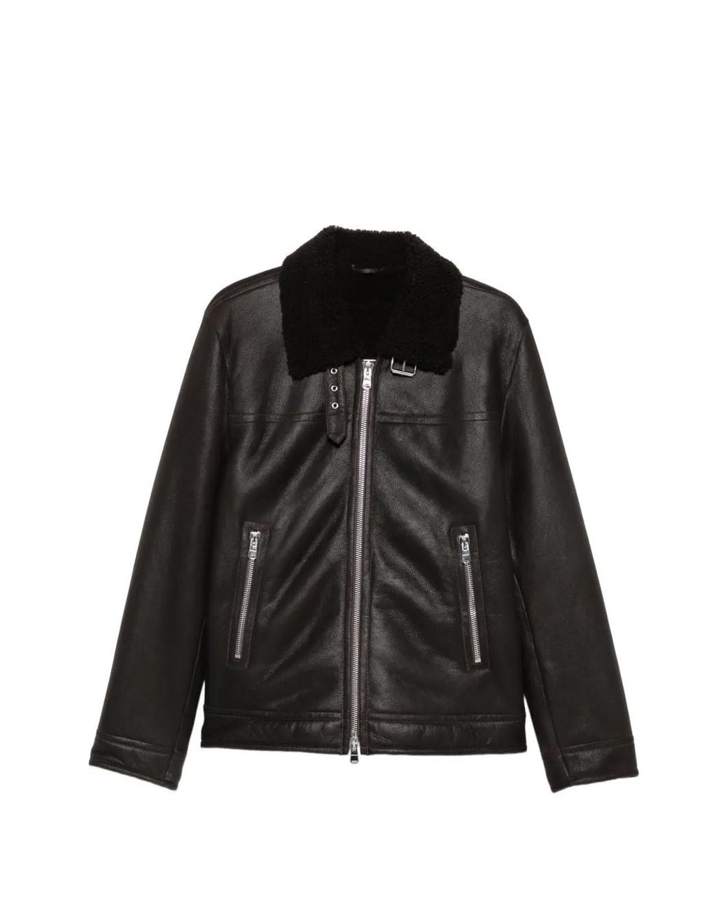 Dondup Black Leather Jacket for men