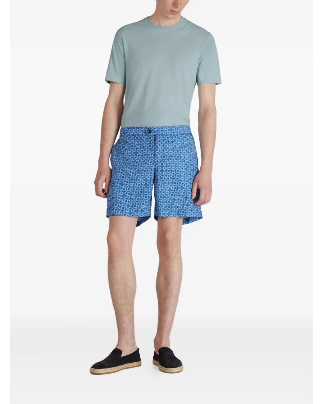 Incotex Blue Geometric-Print Swim Shorts for men