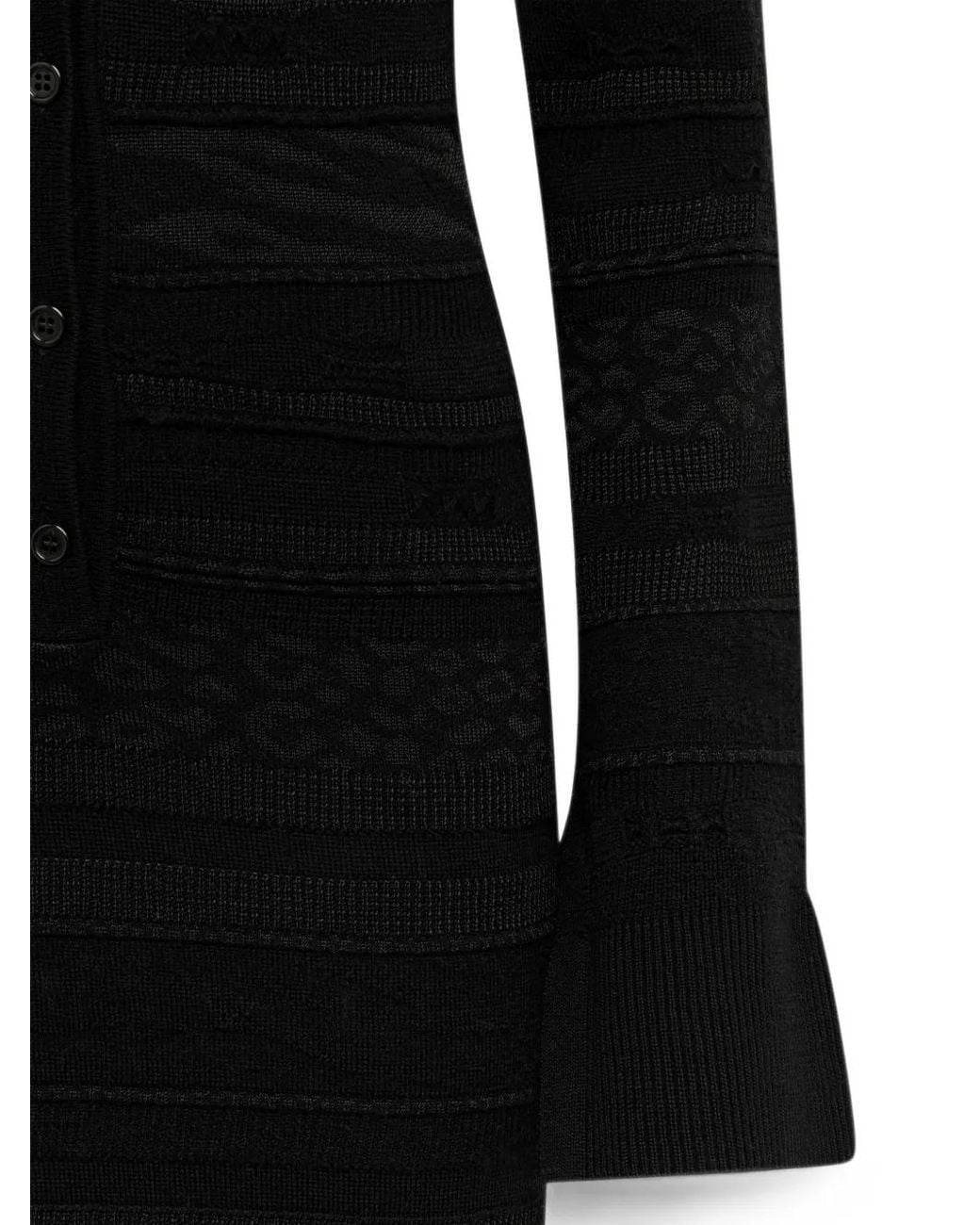 Laneus Black Jacquard-Knit Slim-Fit Maxi Dress