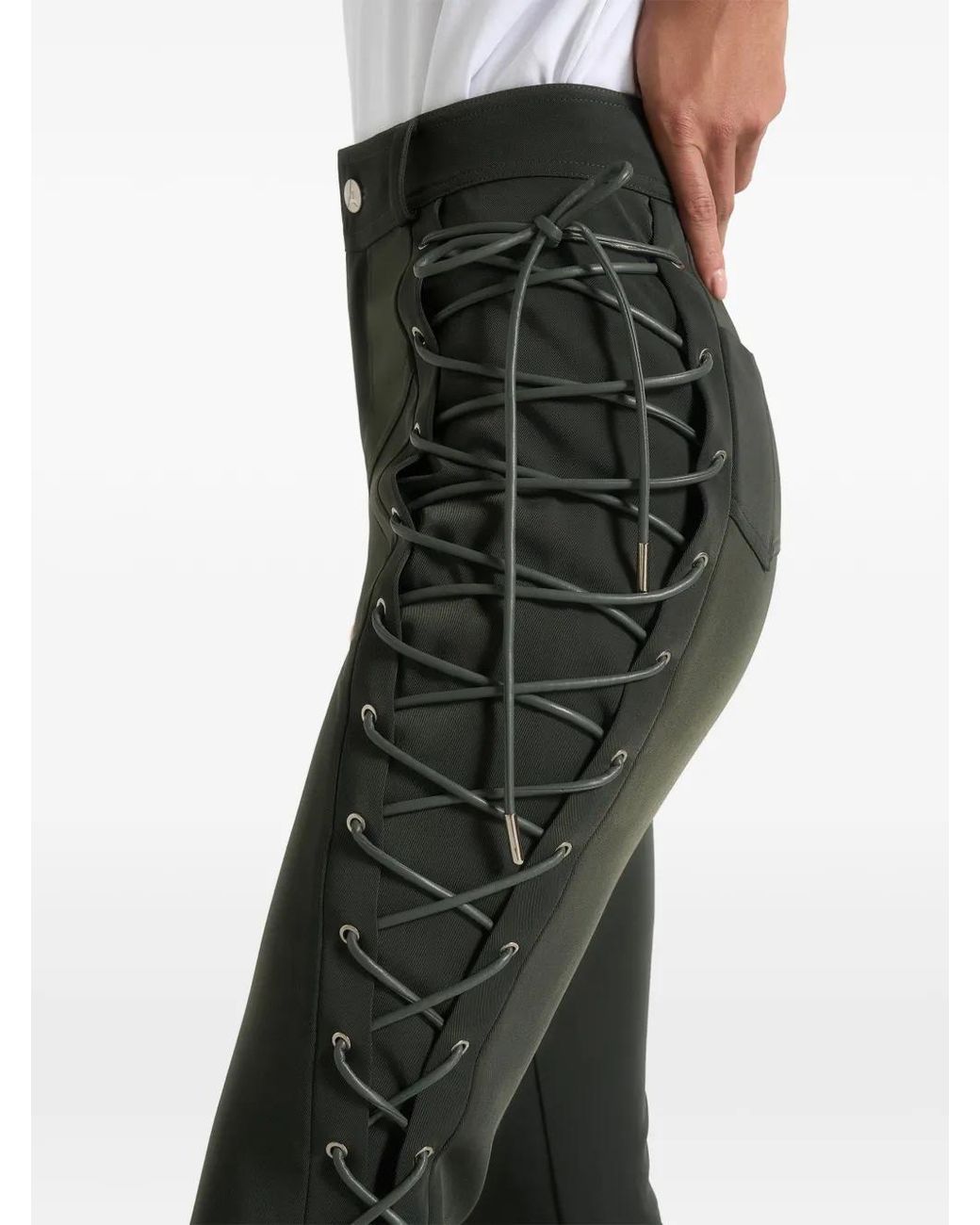 Manière De Voir Black Ambrein Drill Lace-Up Flared Trousers