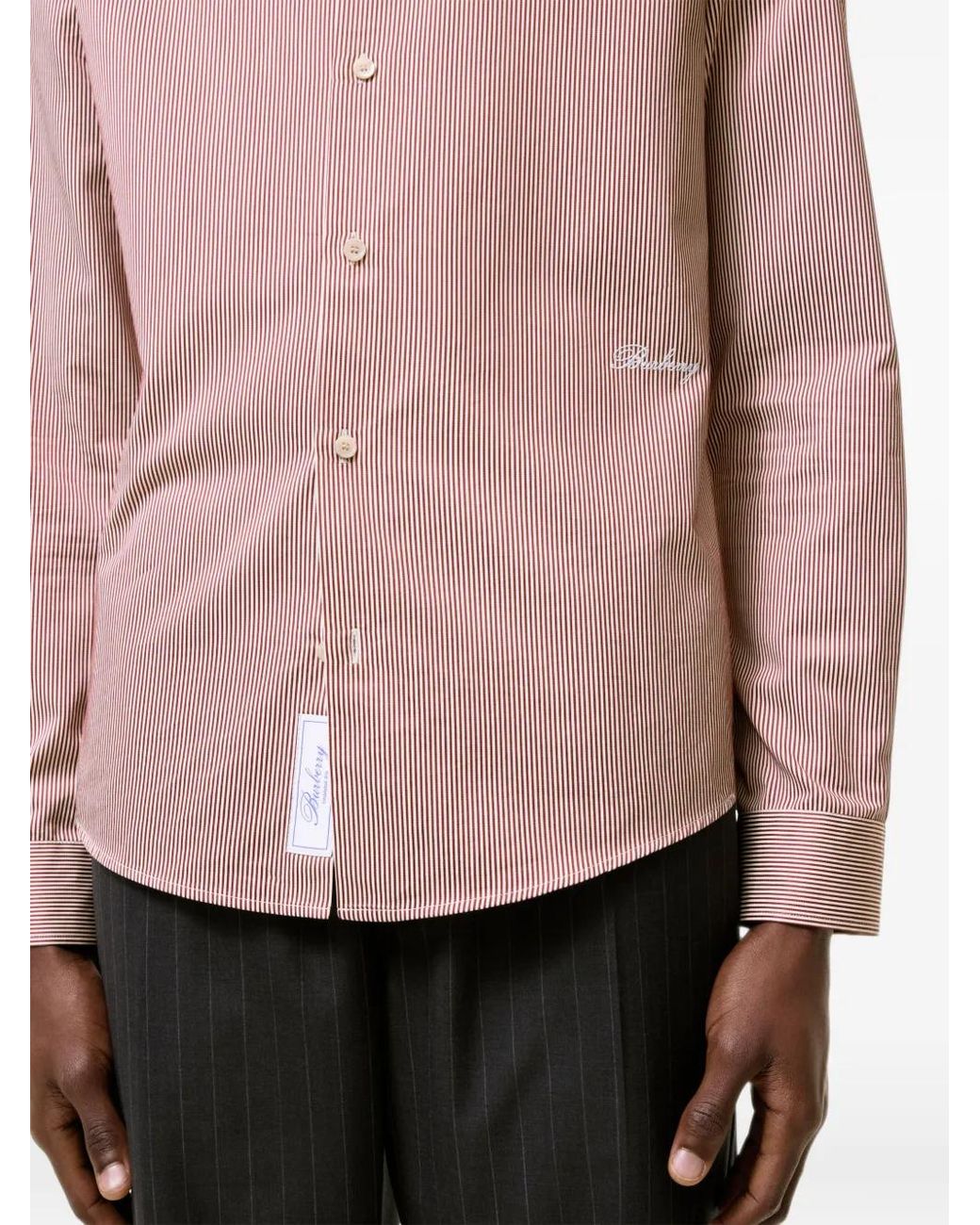 Burberry Pink Slim-Fit Striped Cotton Shirt for men