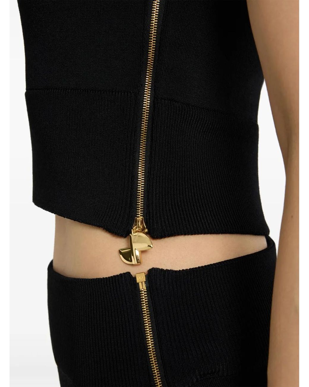 Patou Black One-Shoulder Ribbed Top
