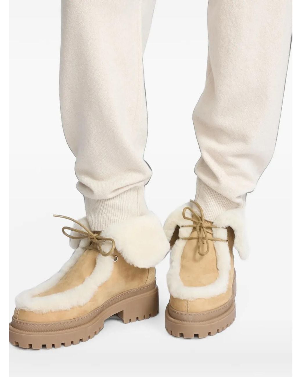 Yves Salomon Natural Shearling-Trim Suede Ankle Boots
