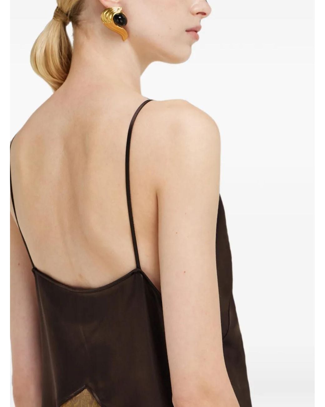 Ferragamo Brown Floral Motif Slip Midi Dress