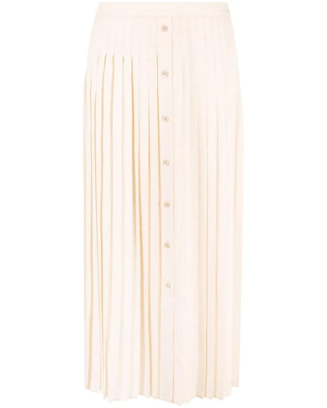 Prada Natural Logo-Jacquard Silk Pleated Skirt