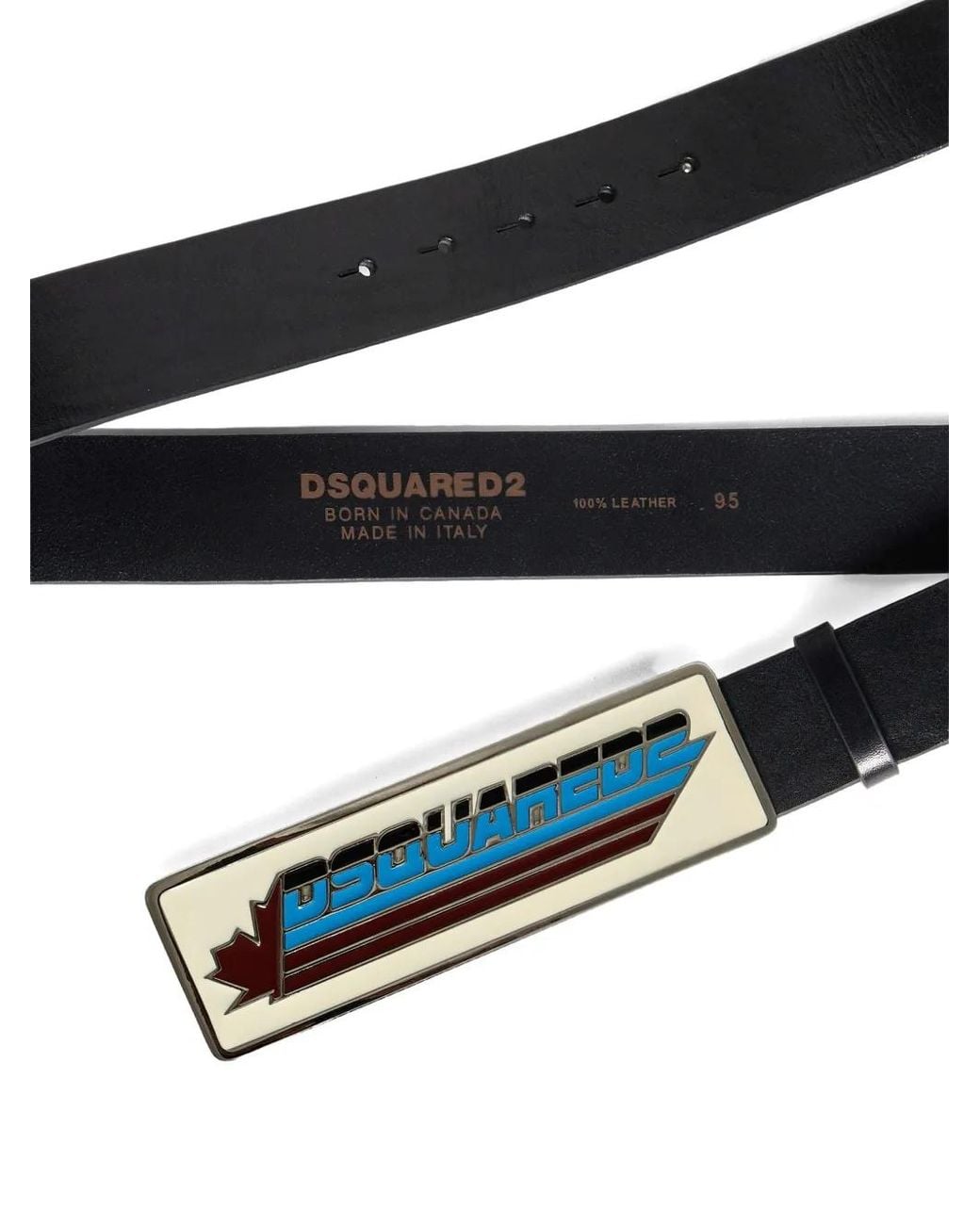 DSquared² White Logo-Plaque Leather Belt for men