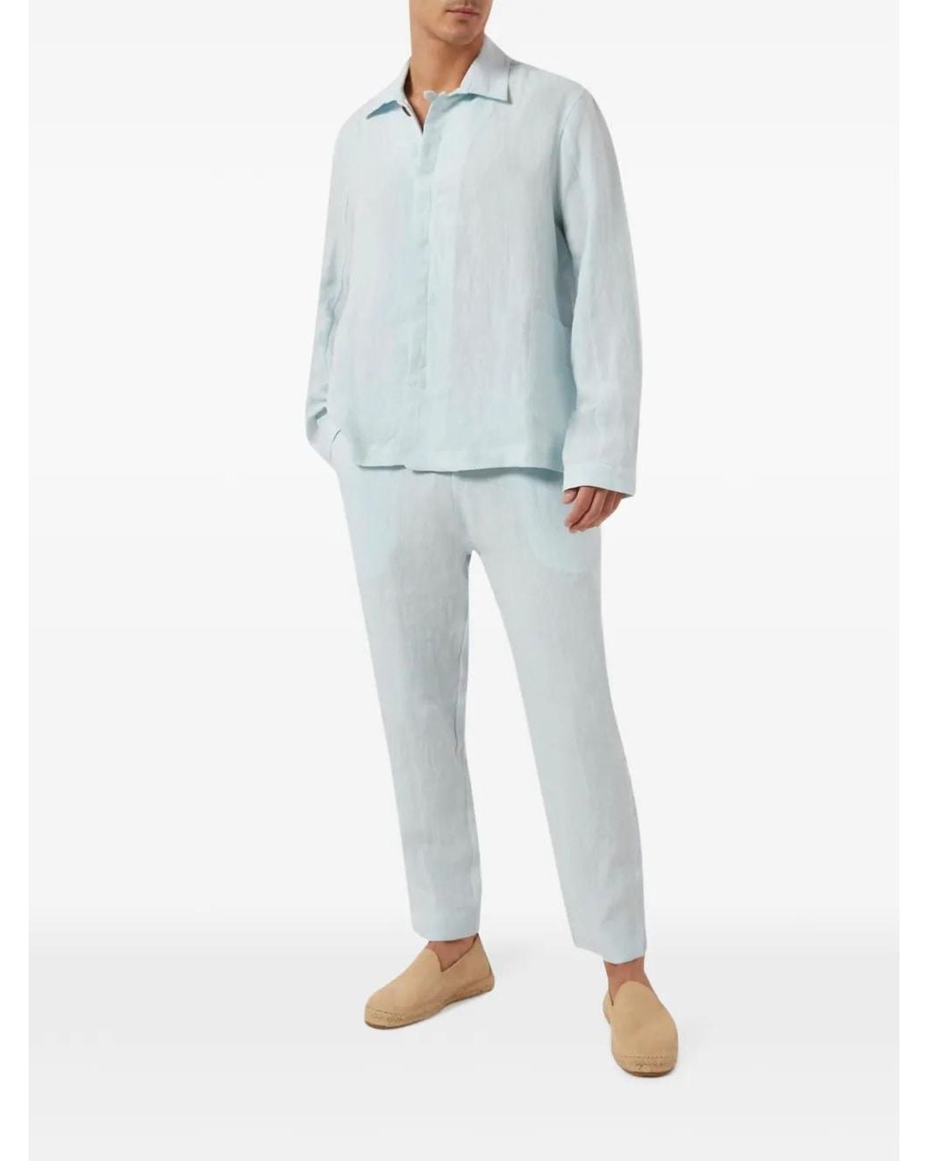 Marane Blue Drawstring-Fastening Linen Trousers for men