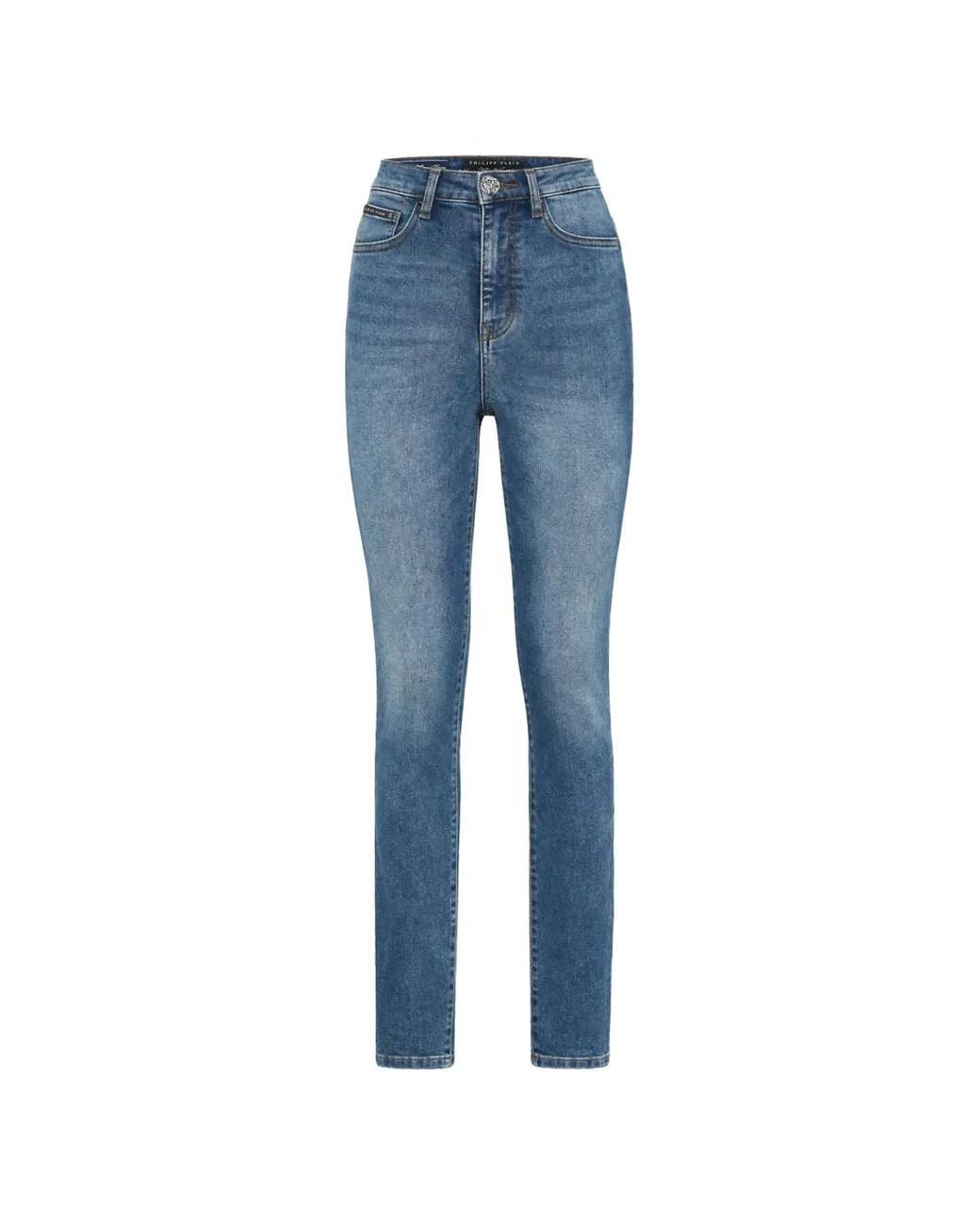 Philipp Plein Blue High-Waisted Logo-Patch Jeans