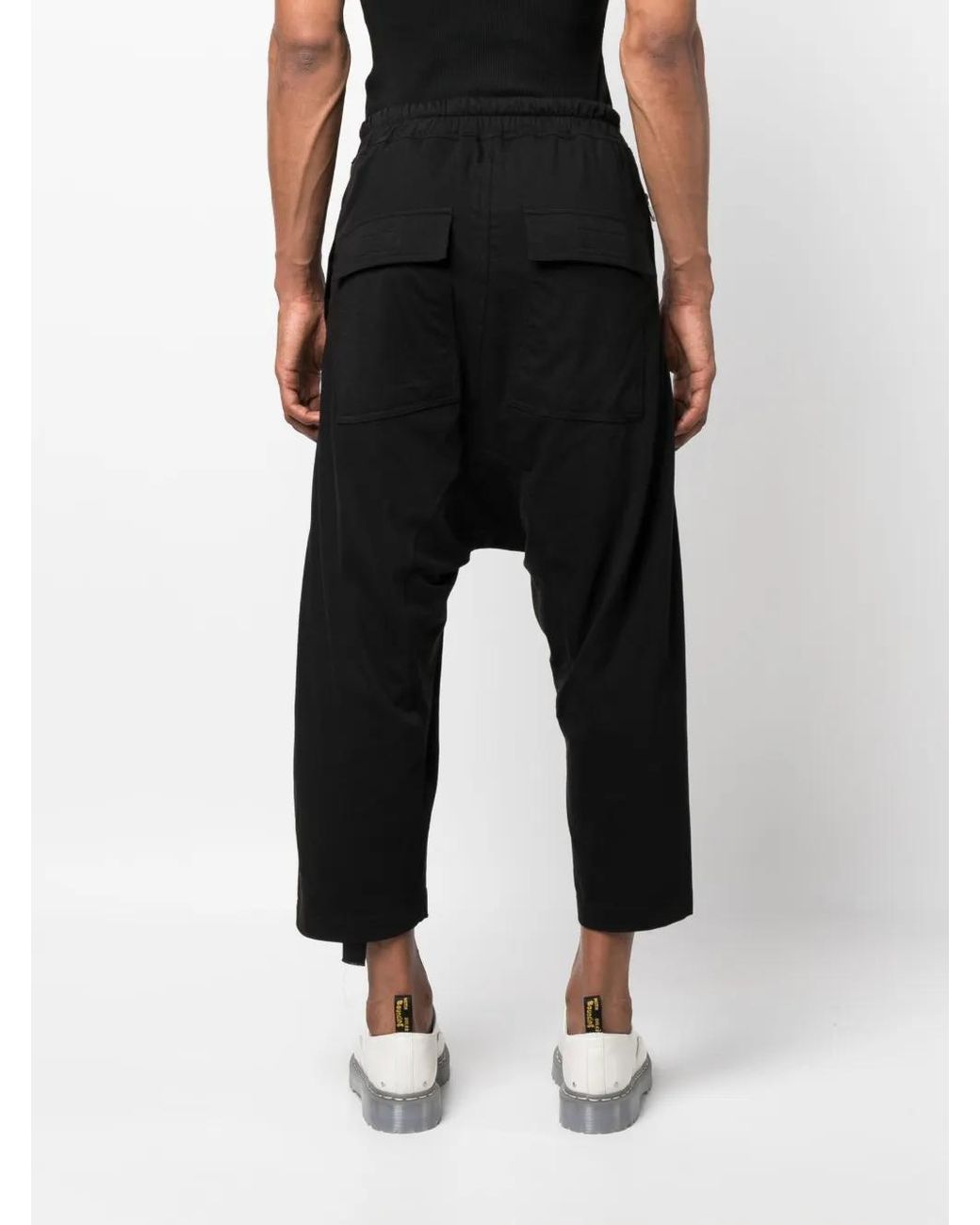 Rick Owens Black Drawstring Drop-Crotch Trousers for men