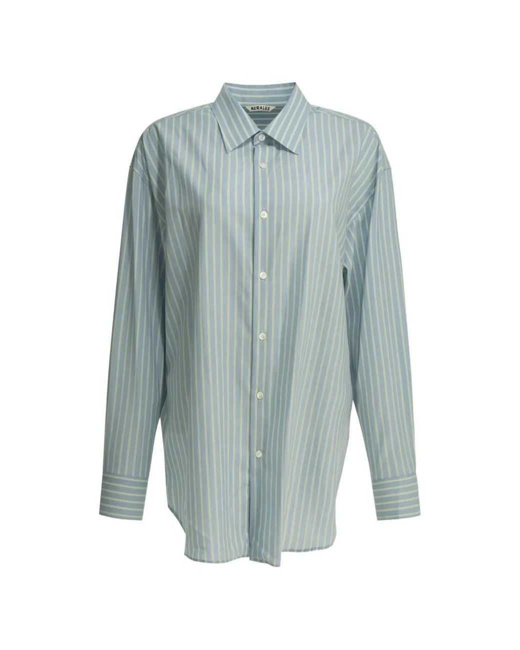 Auralee Blue Striped Wool Shirt