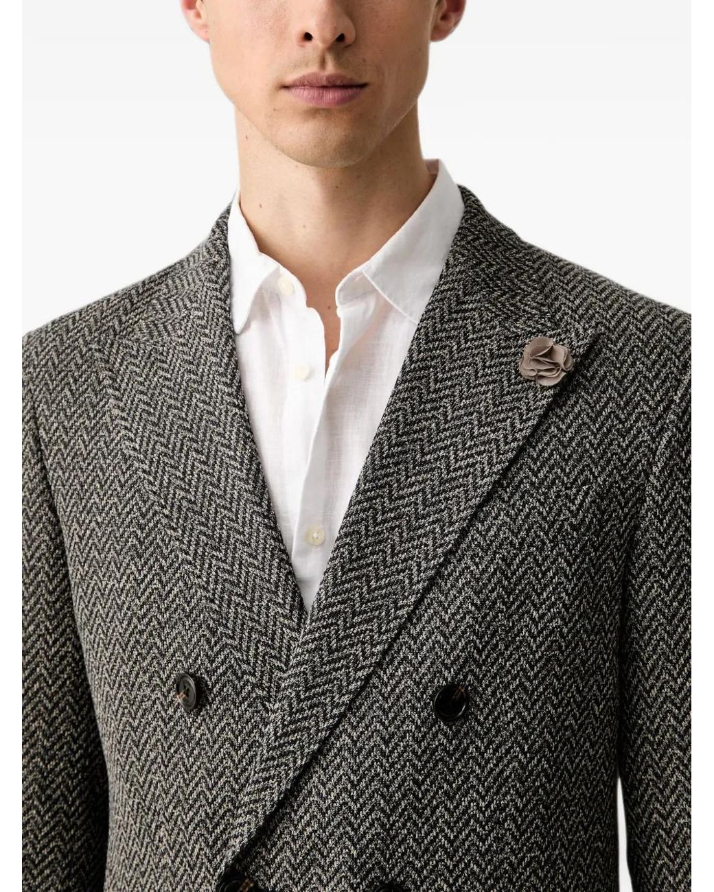 Joop! Gray Herringbone Double-Breasted Blazer for men