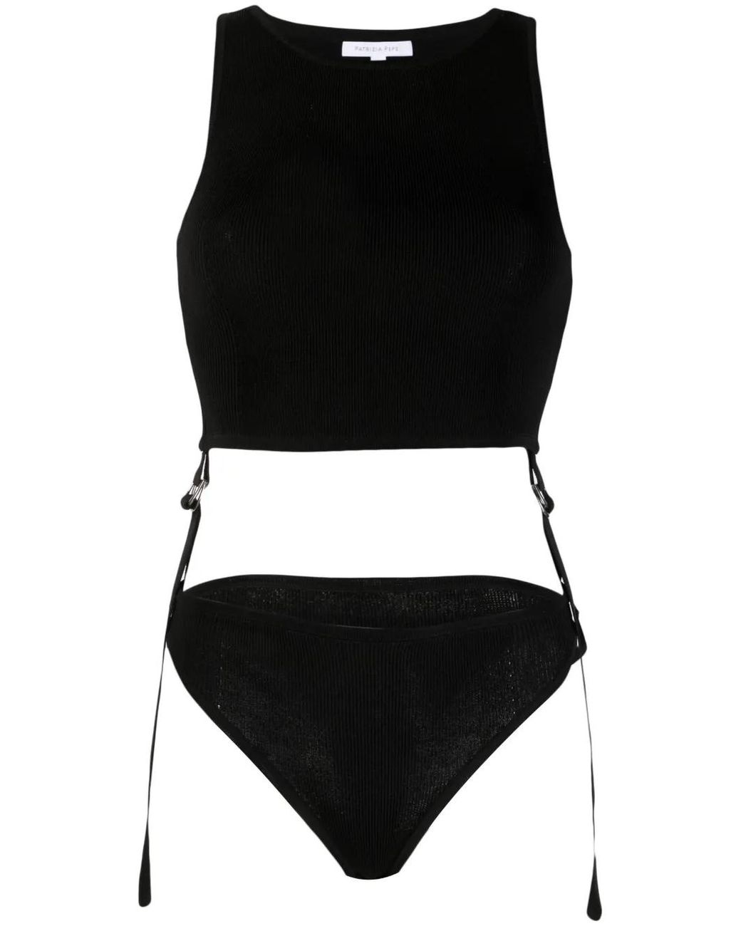 Patrizia Pepe Black Ribbed-Knit Sleeveless Bodysuit