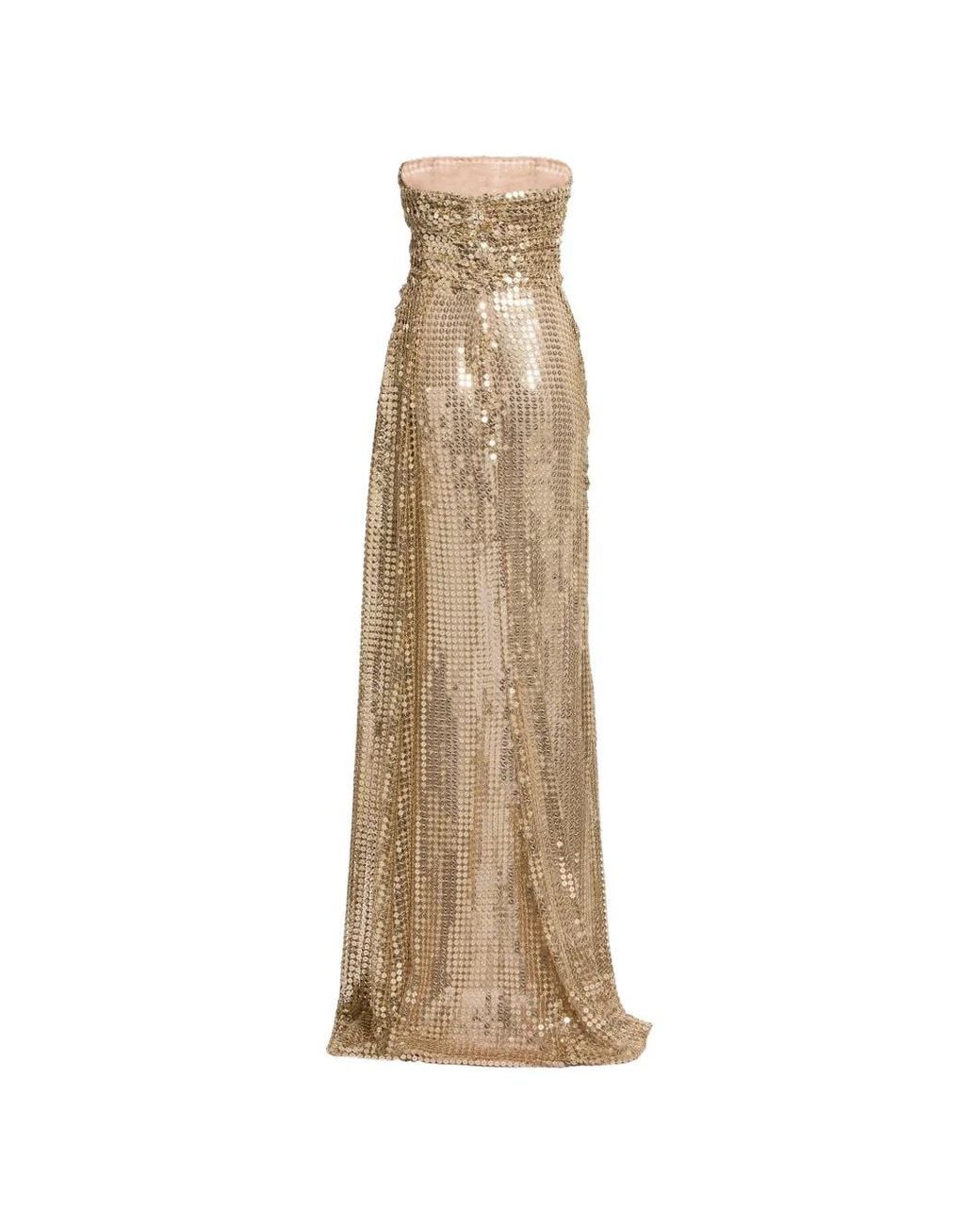 Elie Saab Natural Sequin-Embellished Maxi Dress