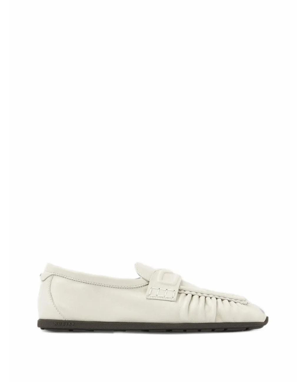 Nubikk White Riley Mio Ruched Leather Loafers