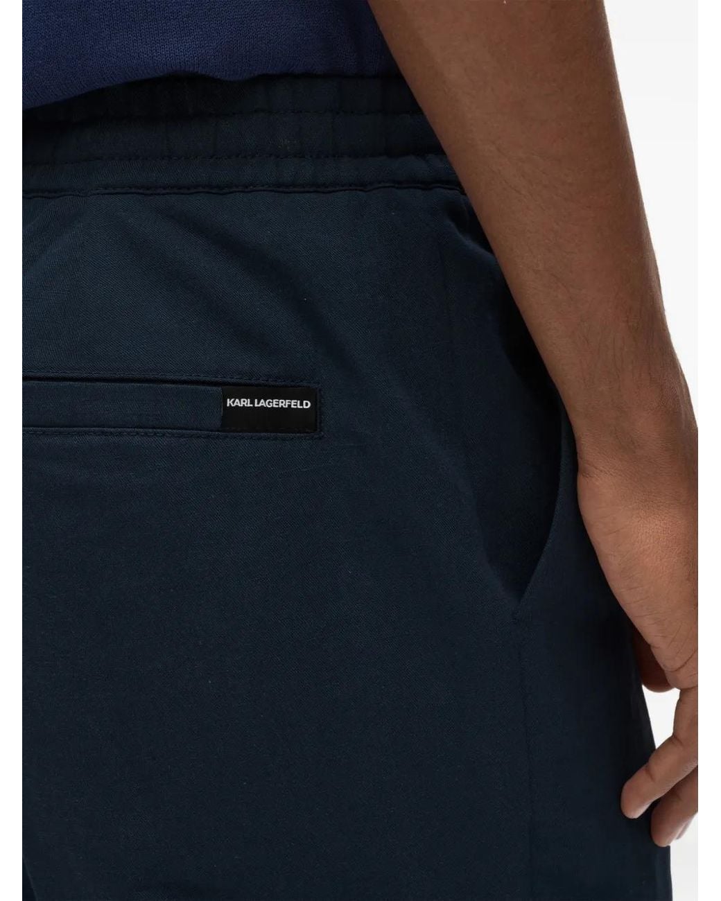 Karl Lagerfeld Blue Elasticated Linen Pants for men