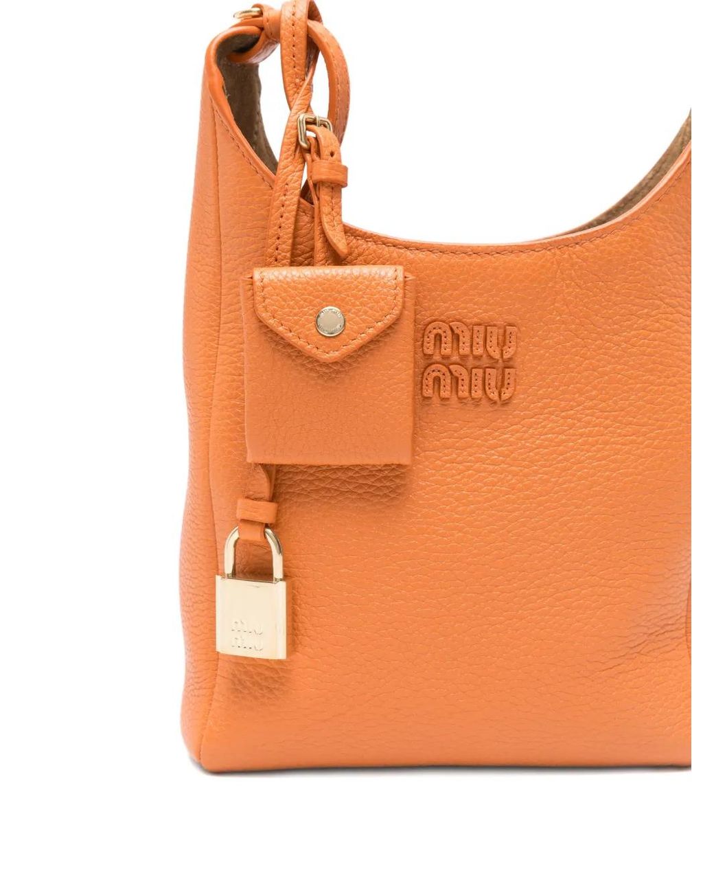 Miu Miu Orange Padlock-Charm Leather Cross Body Bag