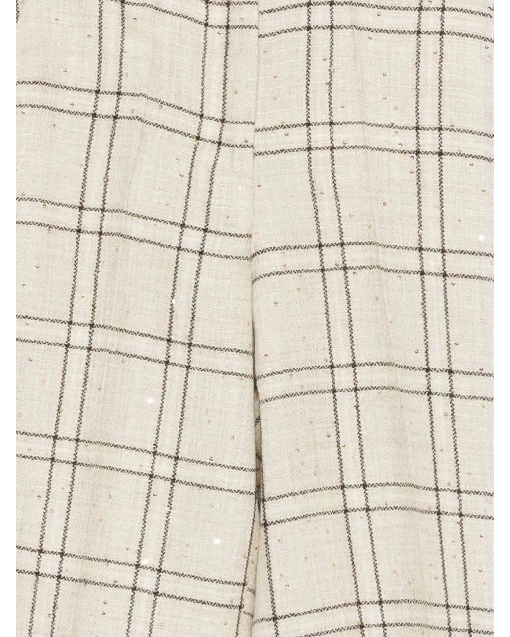 Manuel Ritz White Check-Print Sequin-Embellished Trousers