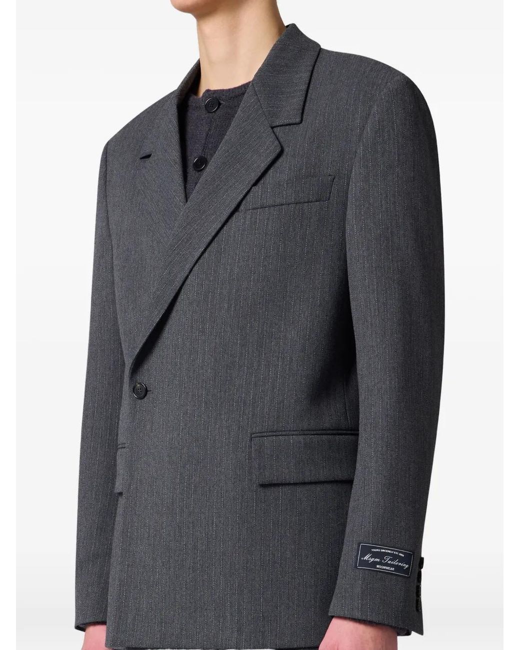 MSGM Black Pinstripe-Pattern Double-Breasted Jacket for men