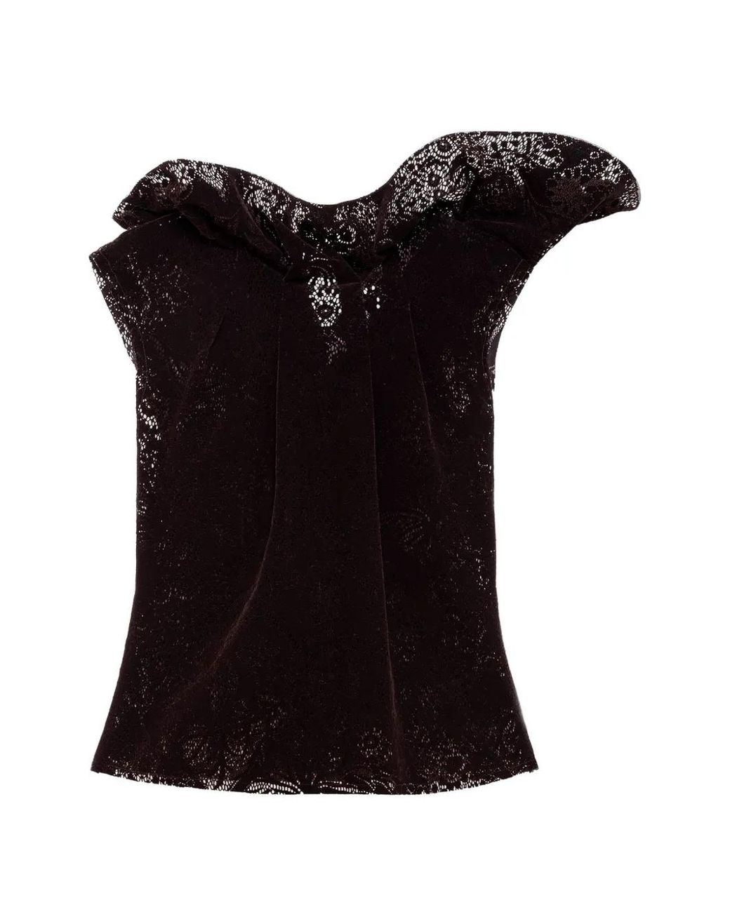 MSGM Black Ruffled Lace-Patterned Top
