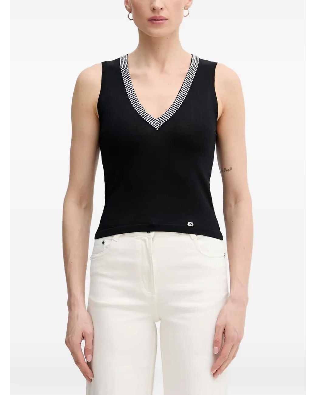 GAUDI Black Crystal-Embellished V-Neck Top