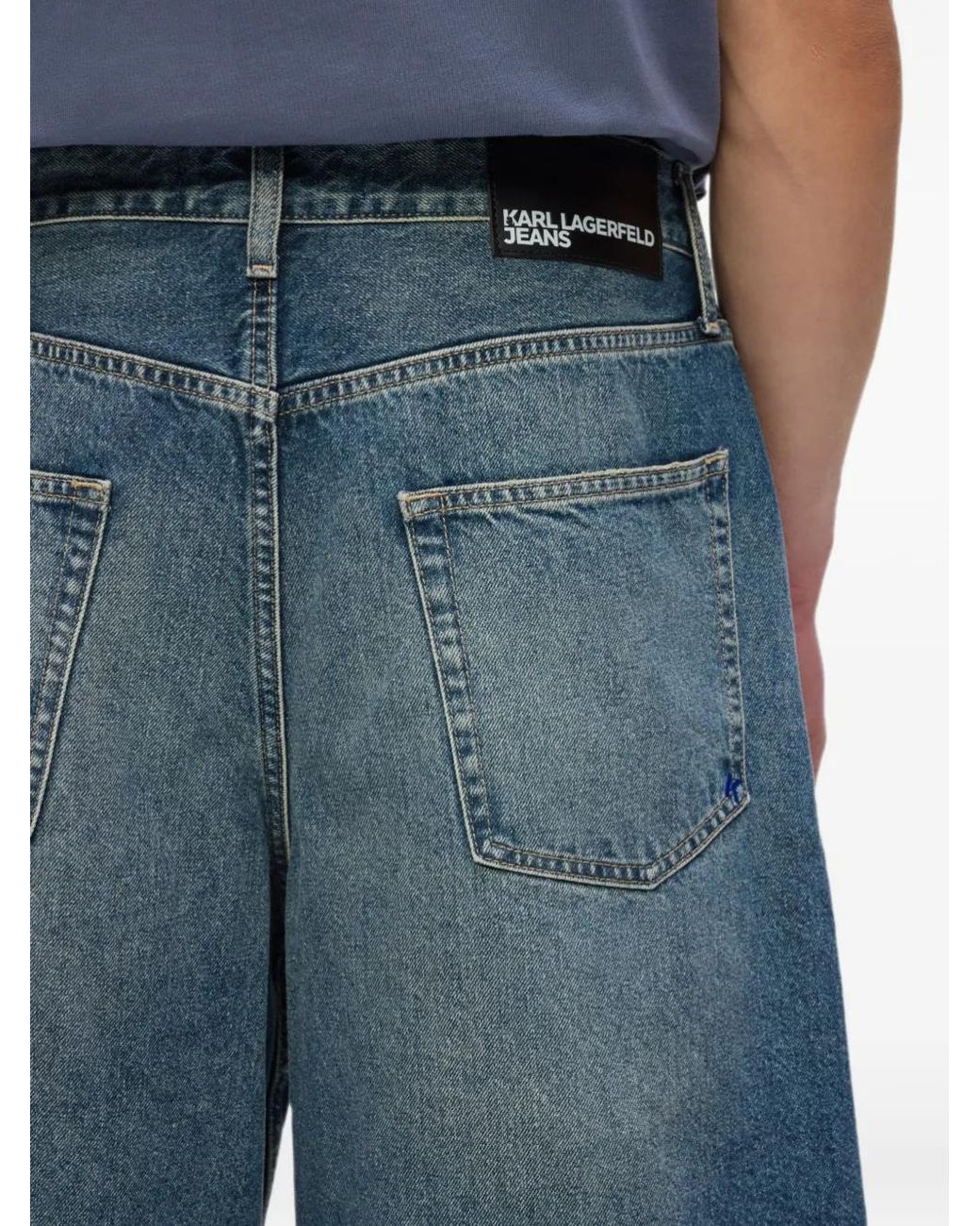 Karl Lagerfeld Blue Baggy Washed Denim Shorts for men