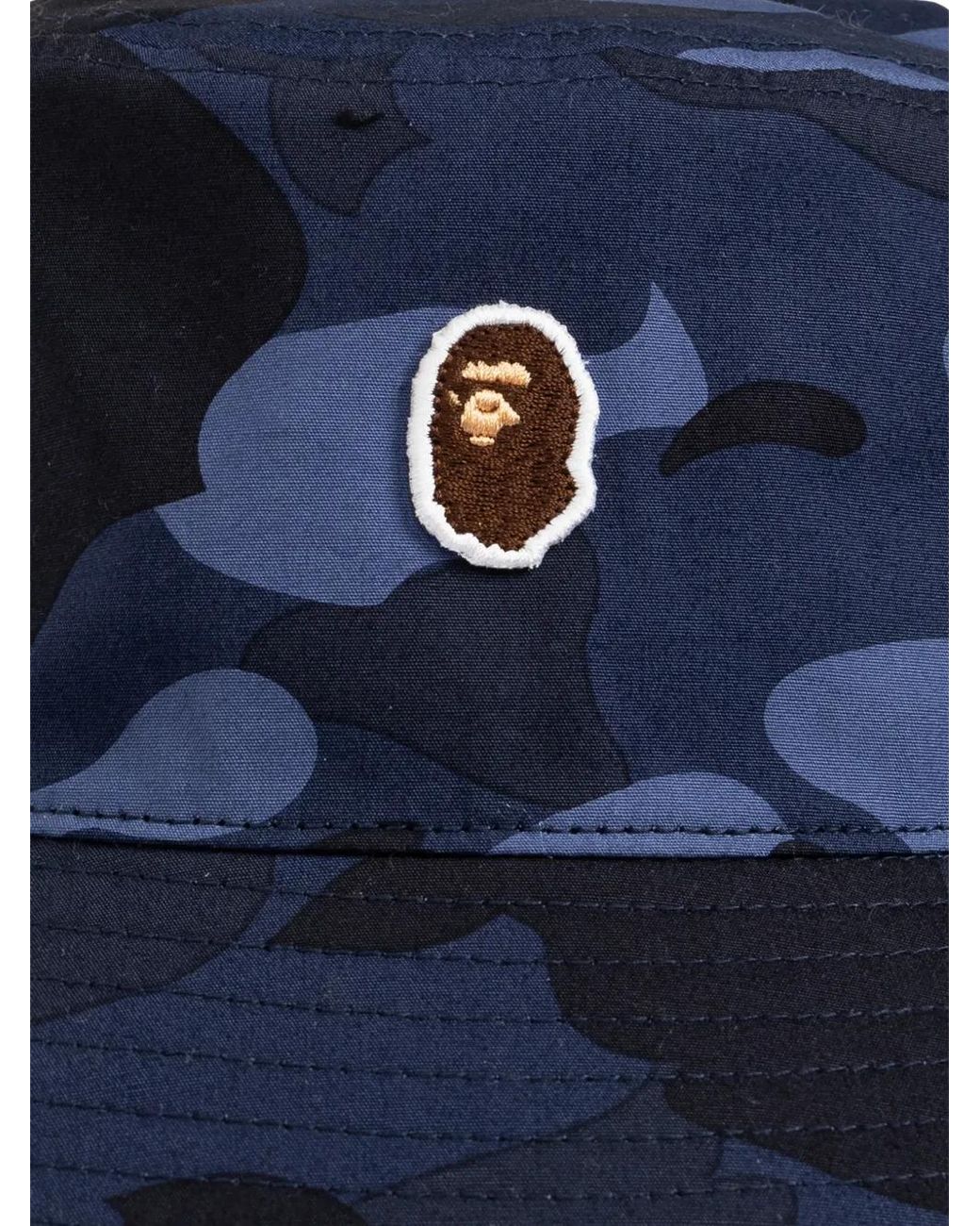 A Bathing Ape Blue Logo-Patch Camouflage-Print Bucket Hat for men