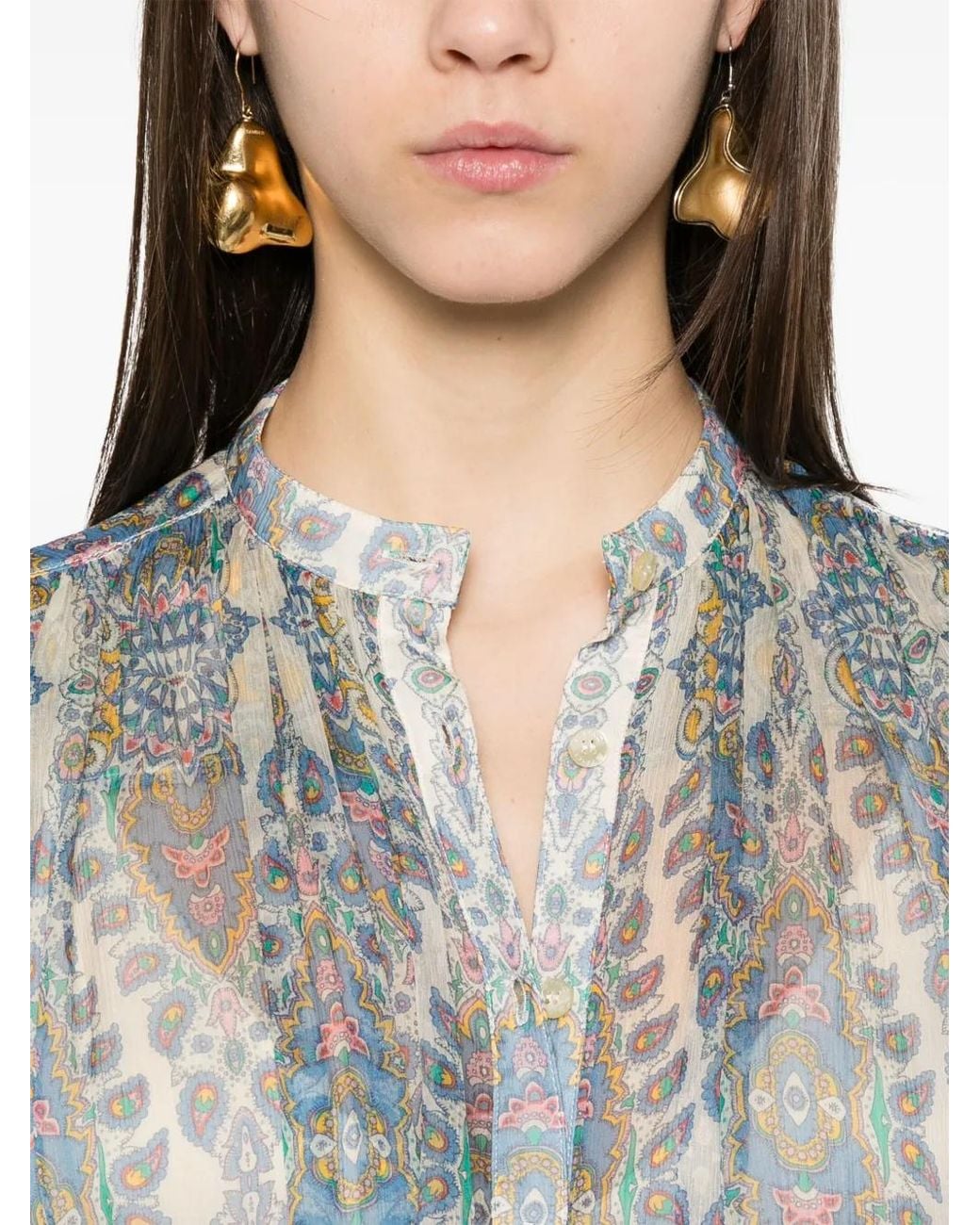 Etro Blue Natural Silk Blouse Est Amebas Mao Neck