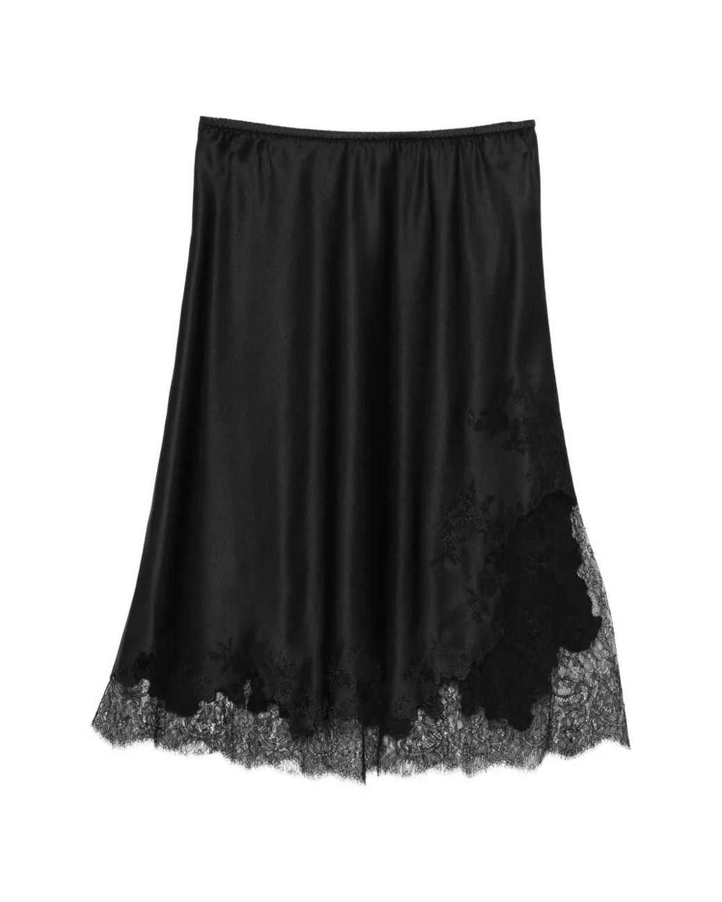 Carine Gilson Black Lace-Trim Silk Skirt
