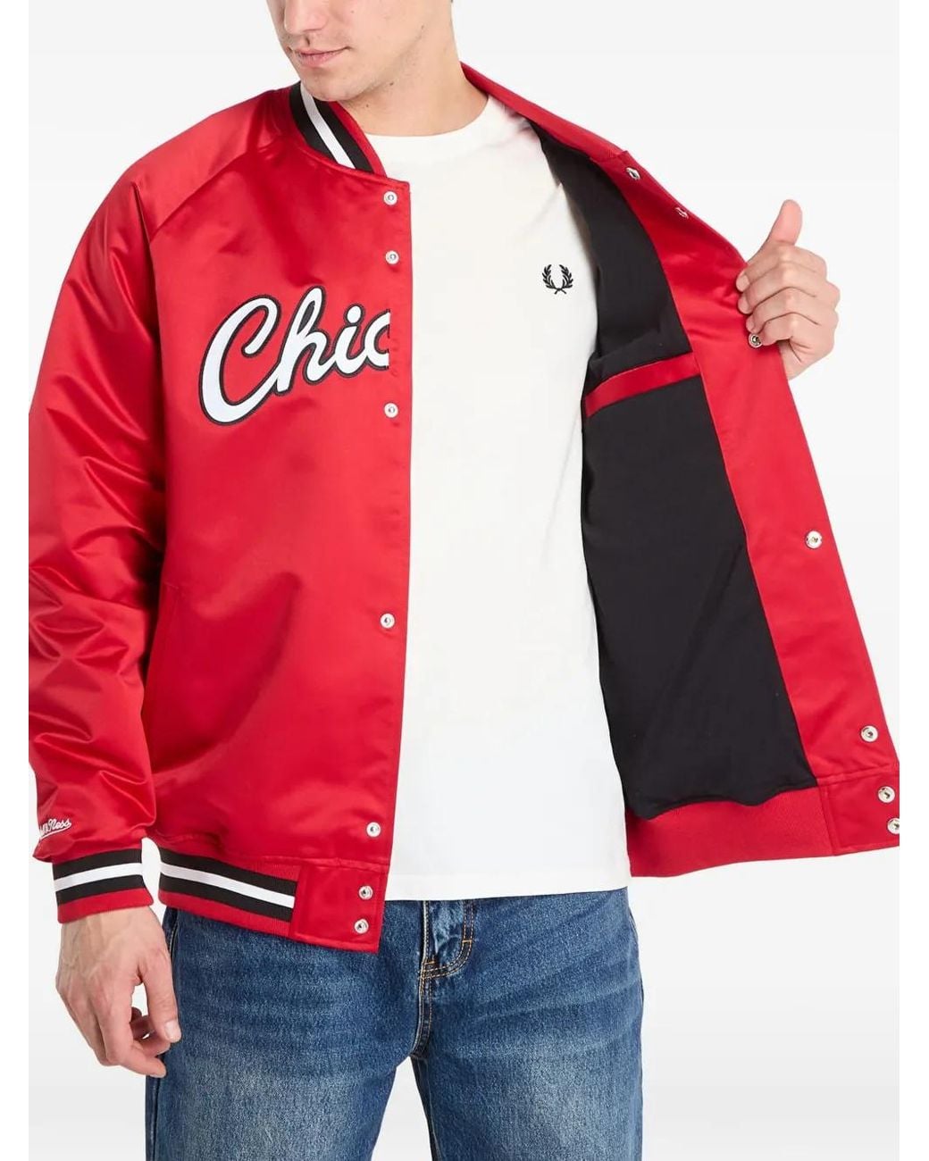 Mitchell & Ness Red Nba Logo-Print Bomber Jacket for men
