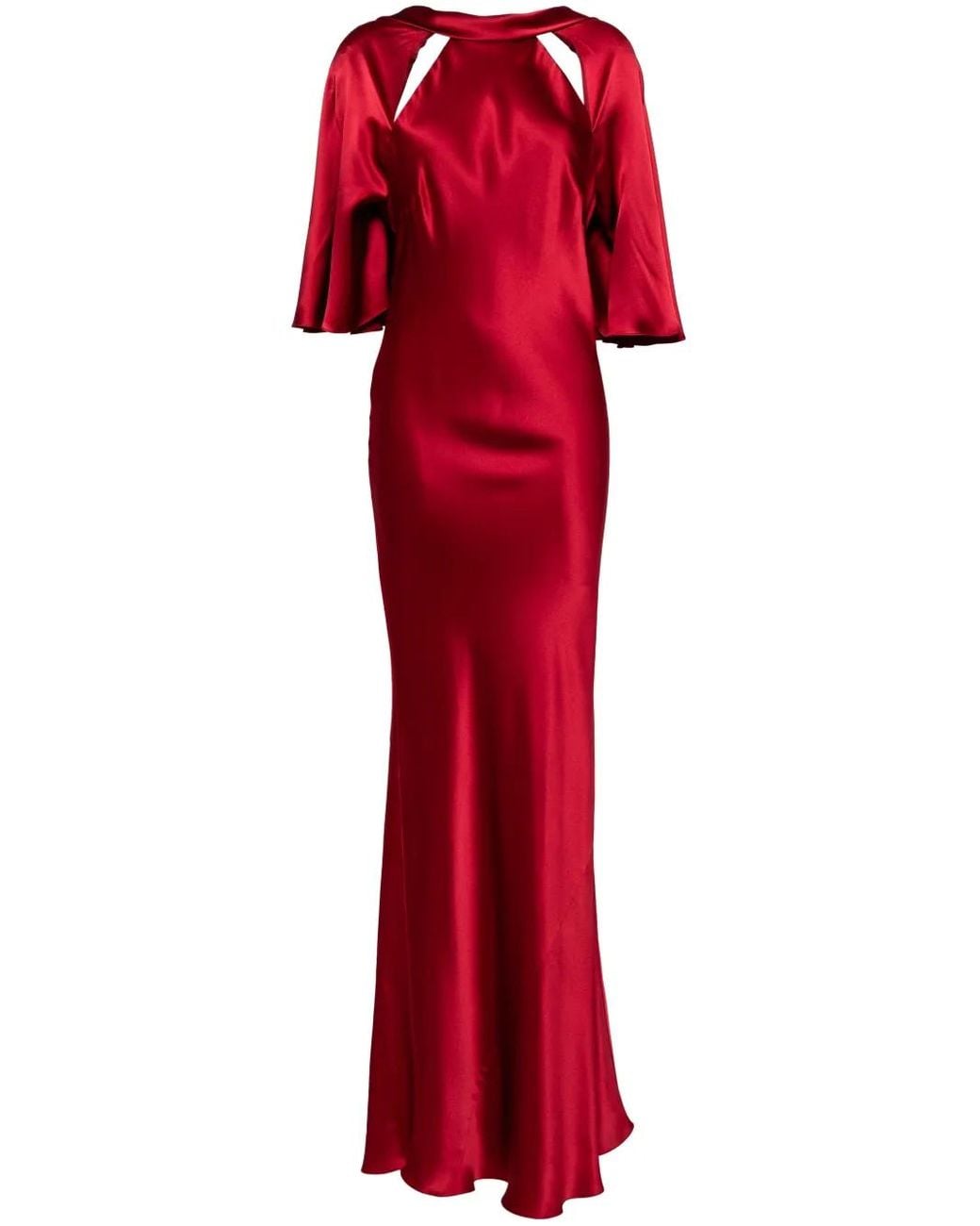 Michelle Mason Red Capelet-Sleeve Gown
