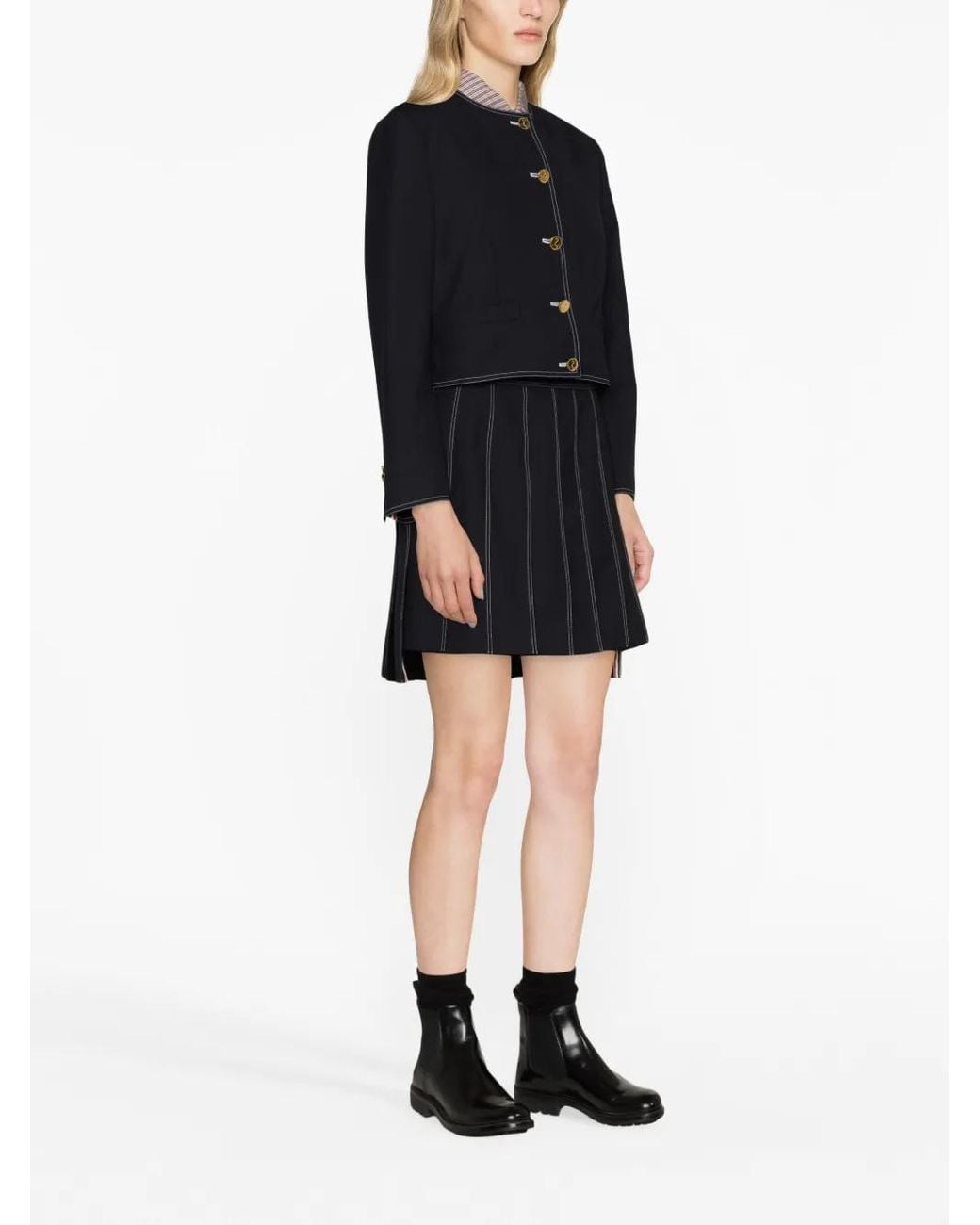 Thom Browne Black Cropped Jacket With Rwb Detail