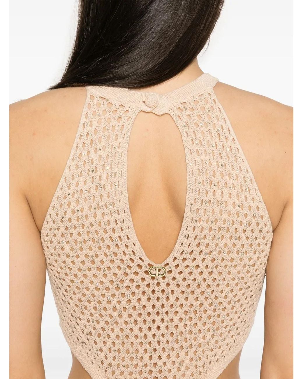 Twinset Natural Rhinestone Open-Knit Maxi Dress