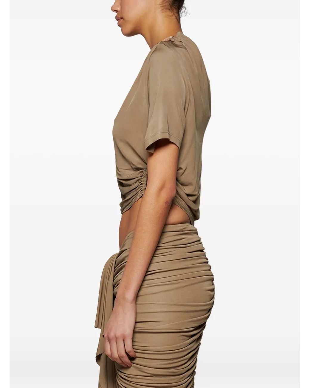 Christopher Esber Natural Ruched Ring-Detail Tee