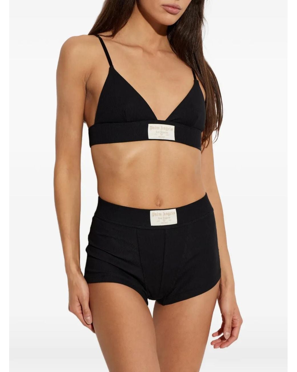 Palm Angels Black Ribbed Logo-Patch Bra