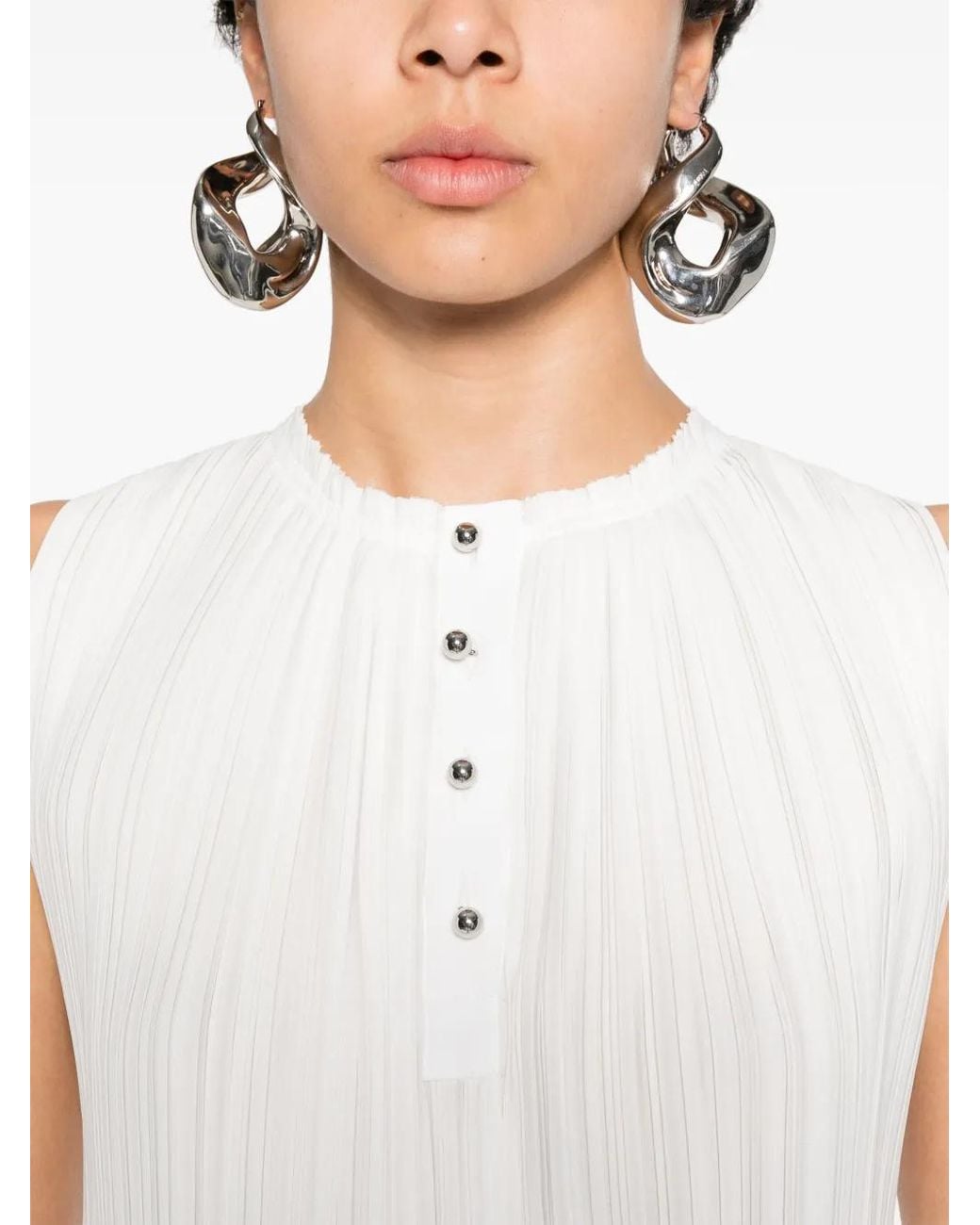 Lanvin White Pleated Sleeveless Top