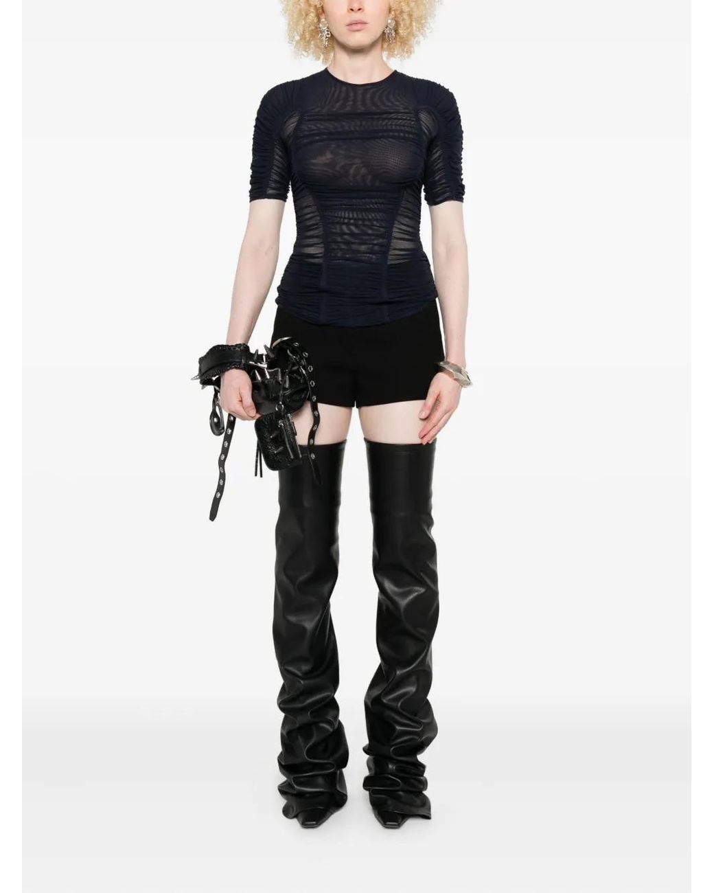 Mugler Black Sheer Mesh Top
