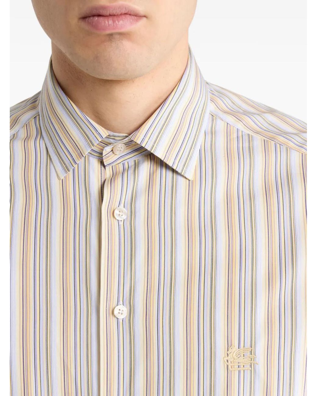 Etro White Striped Cotton Shirt With Pegaso Embroidery for men