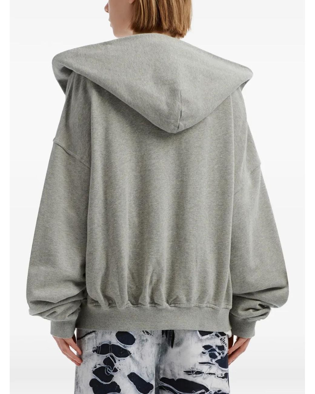 we11done Gray Distressed-Effect Zip-Up Hoodie