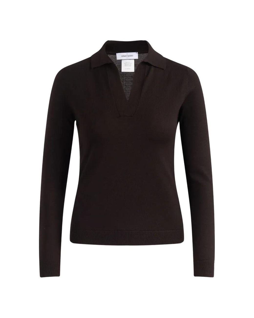 Gran Sasso Black Polo-Collar V-Neck Sweater